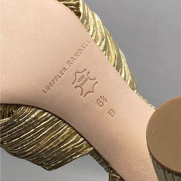 Loeffler Randall Camellia Gold Pleated Bow Heel Sandals size 6.5 - Picture 12 of 12